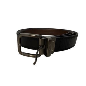 Dockers Reversible Belt Black Brown Mens Sz L 38-40 Faux Leather Gunmetal Buckle